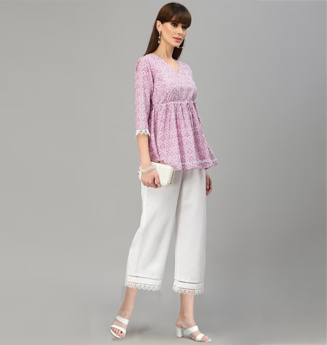 Women White Pure Cotton Palazzos